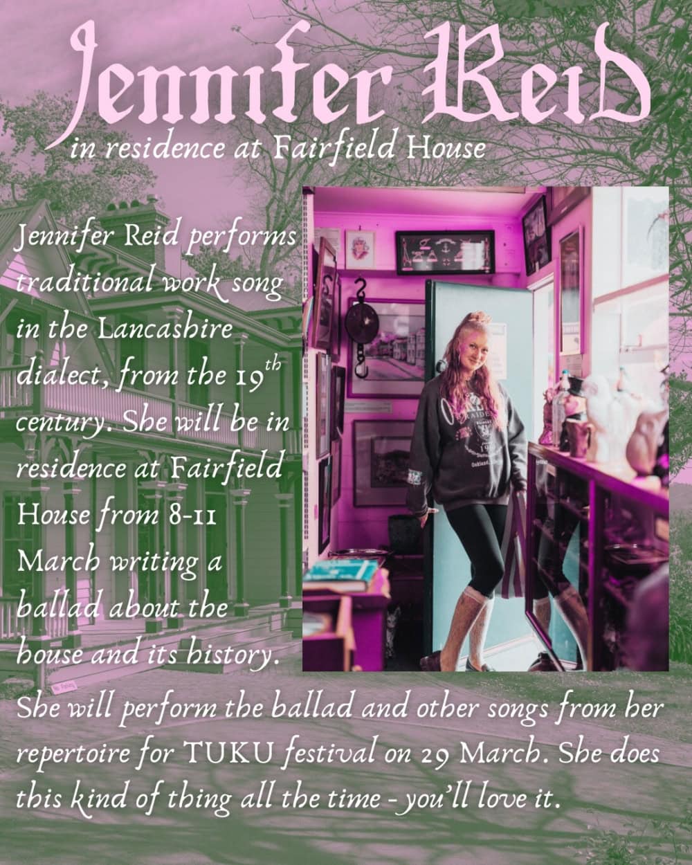 Jennifer Reid in residence at Fairfield House